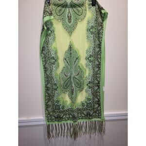 Lime Green Scarf Paisley & Sheer. Sparkling 17" X 60" Made in Jerusalem